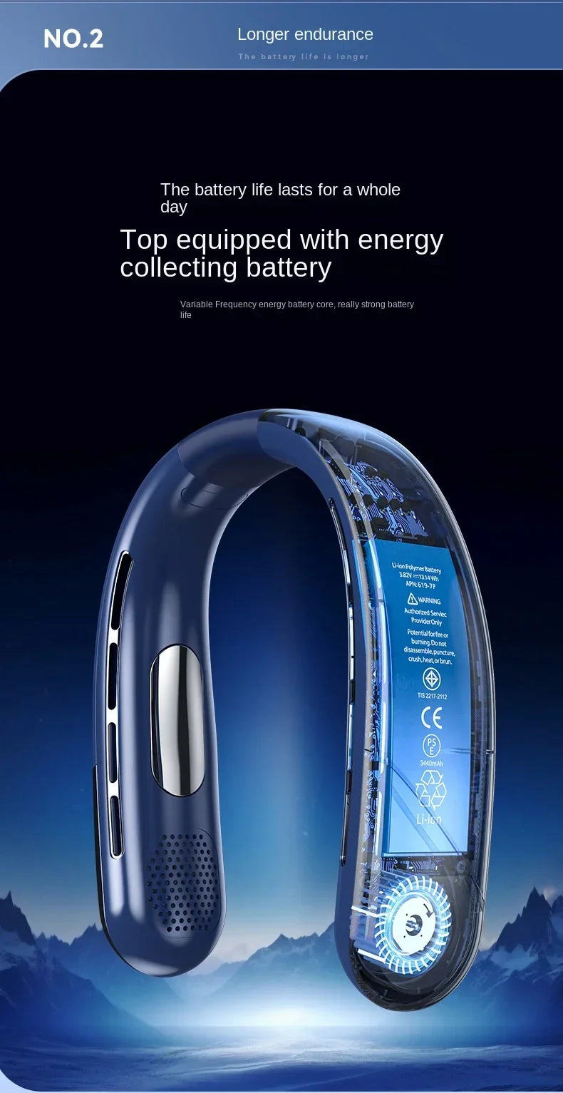 Xiaomi Portable Neck Fan Mini Bladeless Silent Neckband Fan USB Rechargeable 3 Speeds Mute Wireless Electric Cooler For Sport