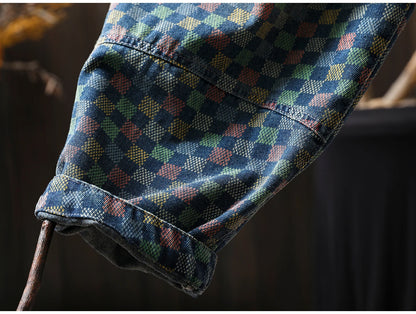 Women Casual Boyfriend Jeans New Arrival 2025 Autumn Vintage Style Plaid Pattern Loose Female Denim Harem Pants M1854