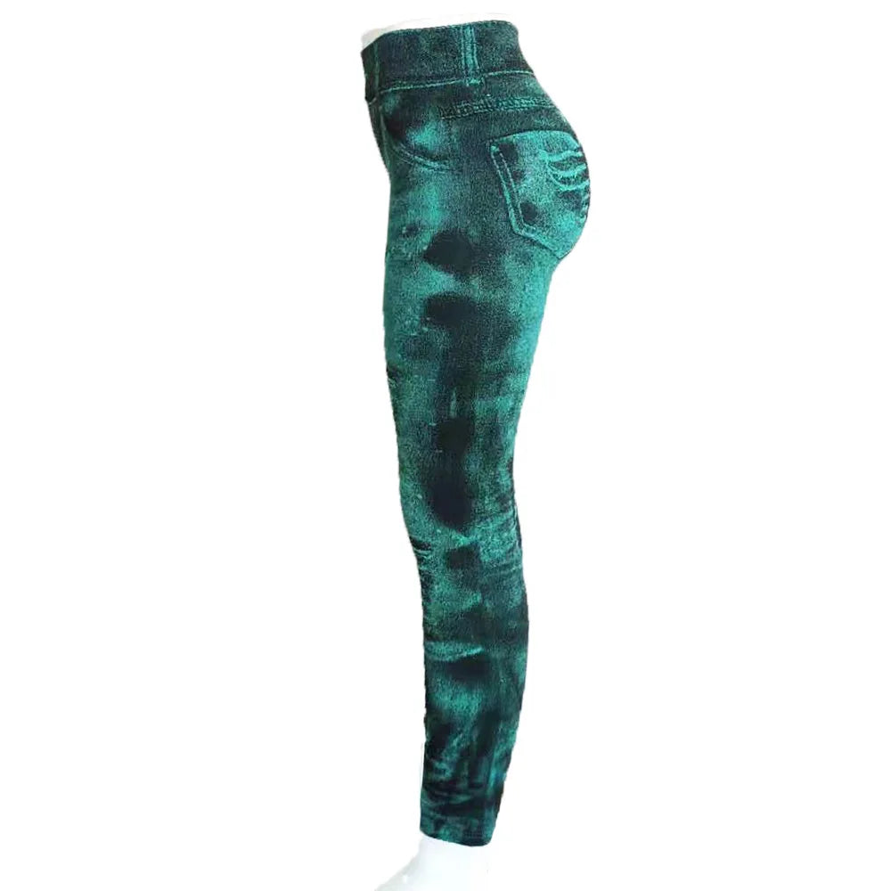 Women Imitation Distressed Denim Jeans Leggings High Waist Pants Fitness Slim Legg Mujer 2022 Sport Push Up Leggings for Women