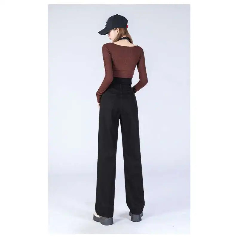 Woman Vintage Wide Leg Jeans Girls High Waist Pants Female Fashion Black Black Grey Retro Blue Light Blue Pink Denim Trousers