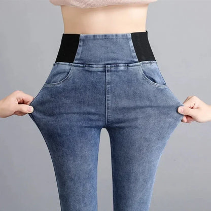 High-waisted Jeans Women's Trousers Autumn and Winter New Slim-fitting Elastic-waisted Trousers with Velvet