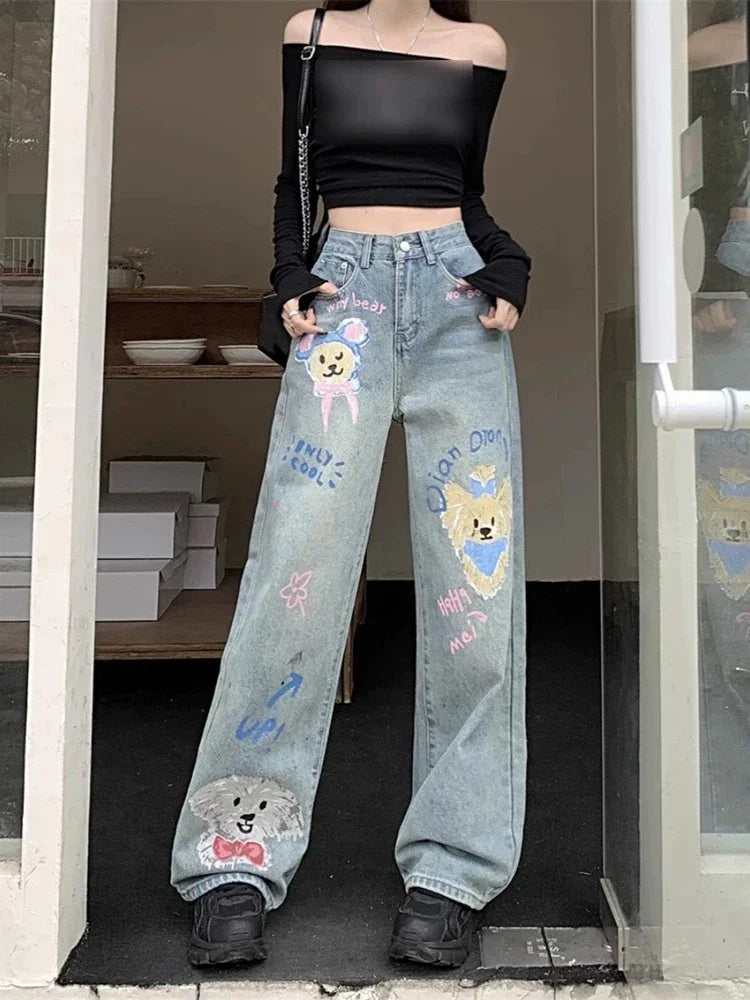 New Loose Slim Women Jeans  Blue Ins Casual Loose Straight Pants Female Chicly Summer Fashion Street High Waist Woman Jeans