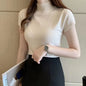 Fashion Woman Blouses Short Sleeve Summer Tops Blouse Women Turtleneck Knitted Blouse Shirt Women Tops Blouses DF4908