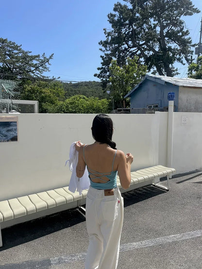 Korean Ins Retro Versatile High Waist Women's Straight Leg Jeans Summer New Fashion Loose Drawstring Design Women Wide Leg Jeans