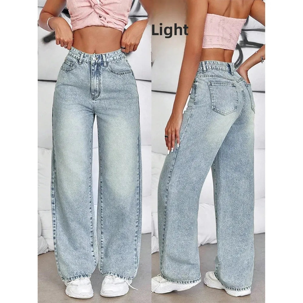 Fashionable Loose Women's Jeans High Waist Straight Leg Summer New Style Trendy All-Match Long Pants Cross-Border Clothing