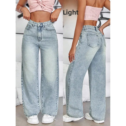 Fashionable Loose Women's Jeans High Waist Straight Leg Summer New Style Trendy All-Match Long Pants Cross-Border Clothing