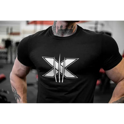 Men's Gym Fitness Clothing Man Cotton Sports Short Sleeve T-shirt Running Training Slim Printed Shirt Sweatshirt Casual Tops