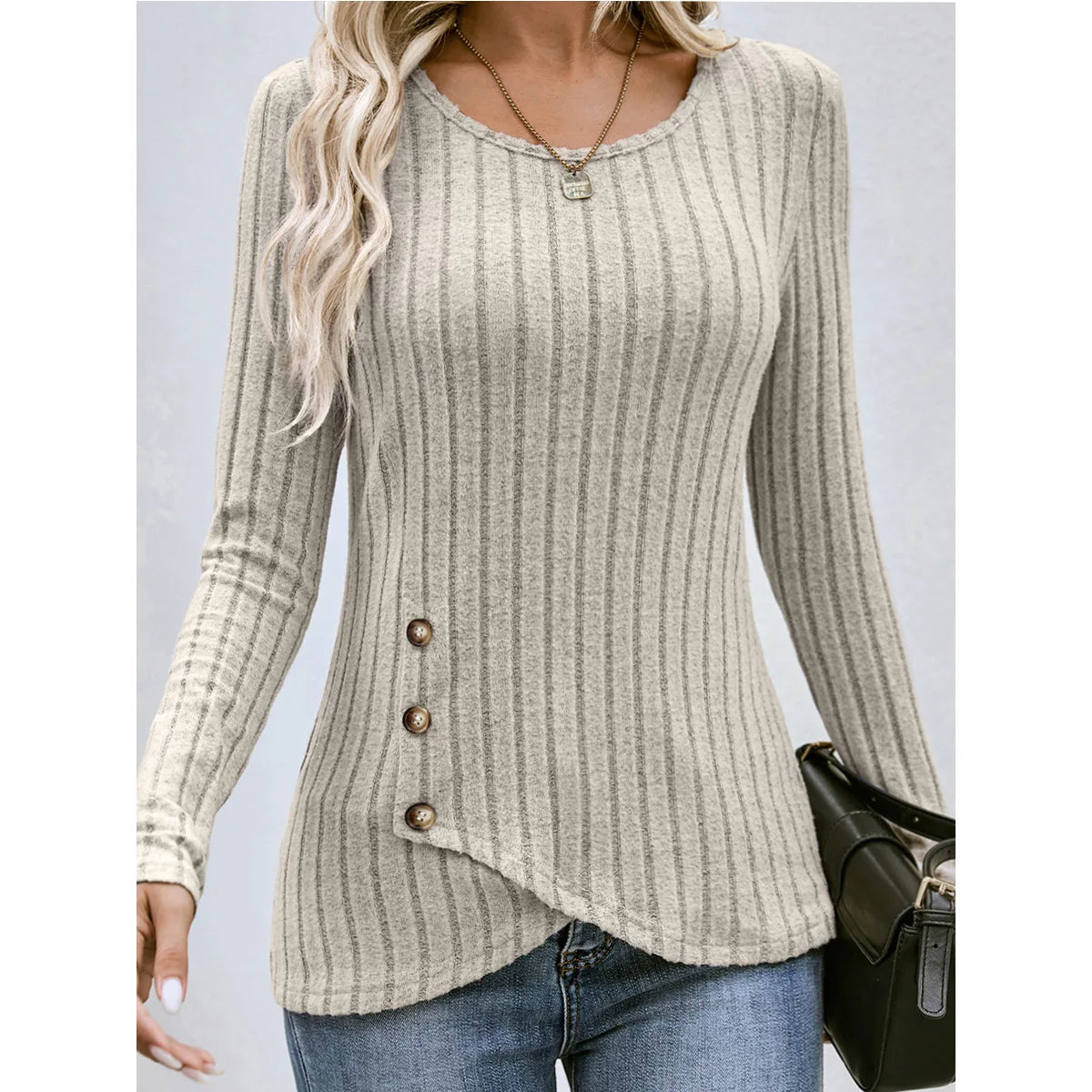 Women's Clothing Western Tops 2024 hot autumn new waist cinched round neck tight long sleeved top Europe America T-Shirts Tees
