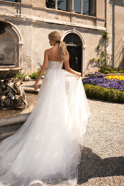 Modern Wedding Dresses A Line Tulle Tiered Bridal Gowns Lace Appliques Full Sleeves Robes Glamorous Customized Vestidos De Novia