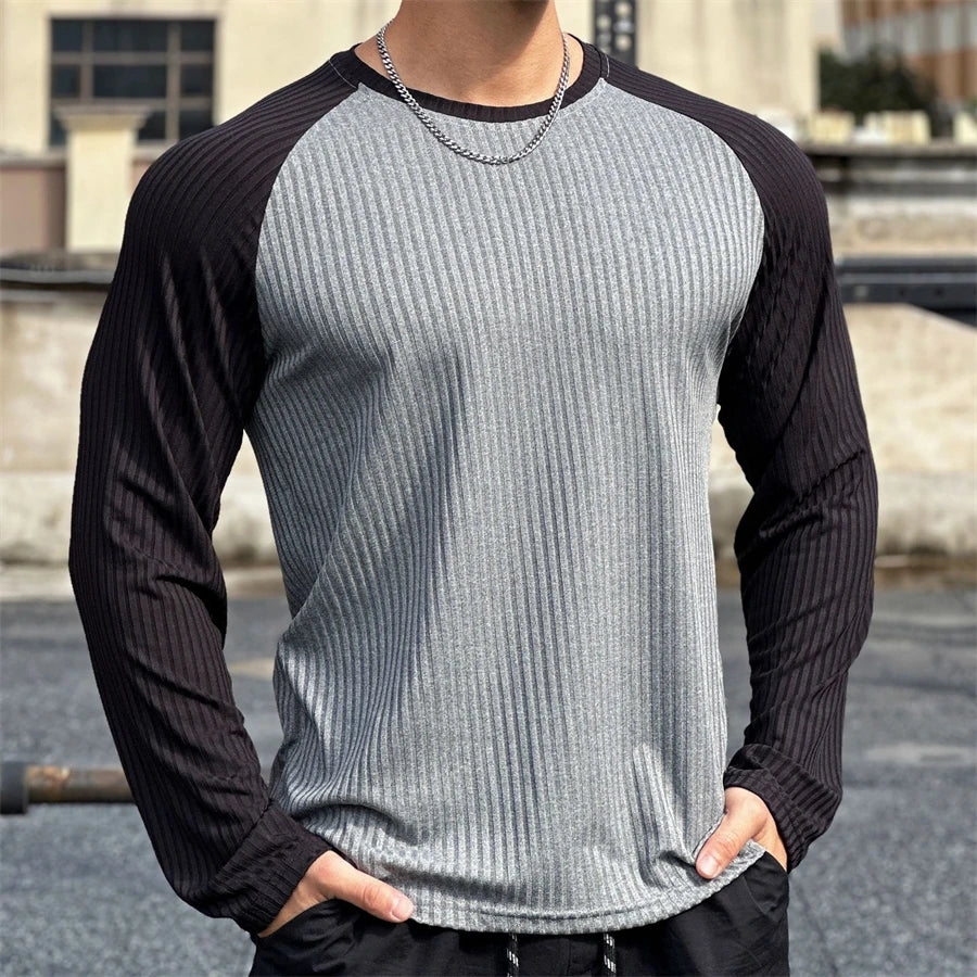 Gym Fitness T-shirt Men Long Sleeve Splice color Shirt Male Bodybuilding Tees Tops Running Sports Quick Dry Training Clothing
