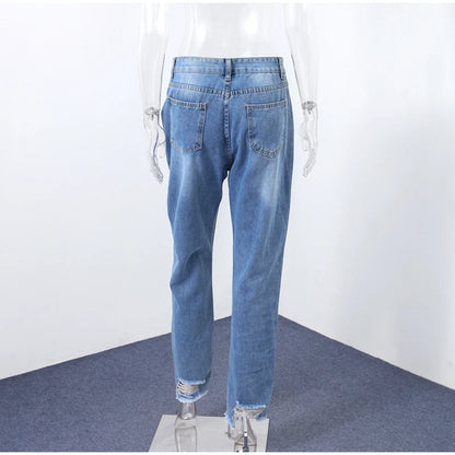 Casual Straight Jeans Women High Waisted Washed Skinny Ripped Slim Denim Pants 2025 Autumn Fashion Trend Commute Lady Trousers