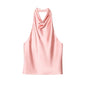 MUJER 2025 Halter Tops for Women Black Satin Backless Top Female Pink Summer Beach Top Woman off Shoulder Camisole Top Women