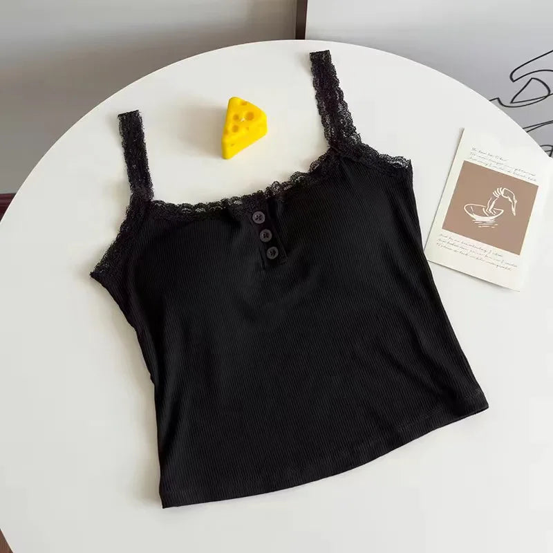 Women's Cropped Top Sexy Lace Woman Clothing Girls Tank Top Sleeveless T-Shirt Vest Female Camisole With Cups Tube Tops Bra Sale