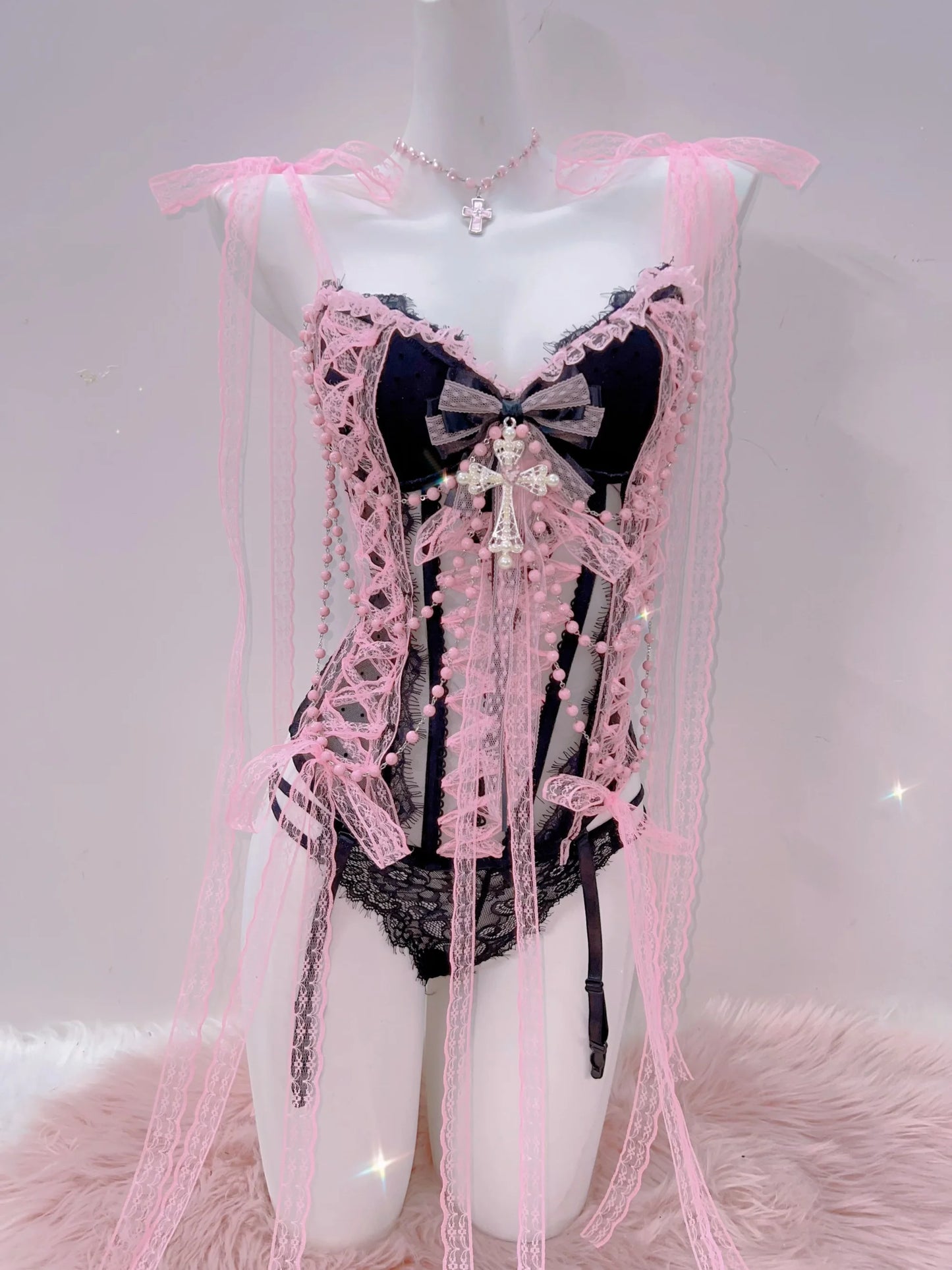 Cross Tank Tops Lace Tank Tops Pink crop top  gothic  tank tops  y2k tops y2k fashion LolitaTank TopsKawaii Tank Tops   bow tops