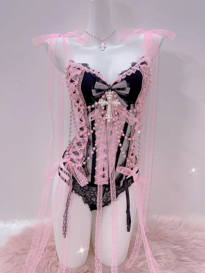 Cross Tank Tops Lace Tank Tops Pink crop top  gothic  tank tops  y2k tops y2k fashion LolitaTank TopsKawaii Tank Tops   bow tops