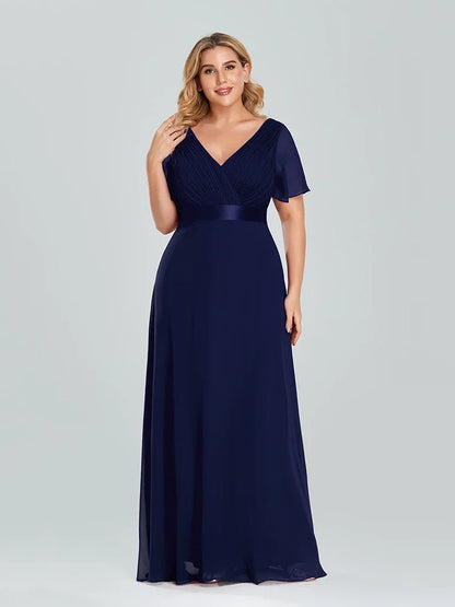 Prom Dresses Plus Size Evening Dresses Long  Elegant A Line V Neck Ruffles Chiffon Formal Wedding Party Dress Robe De Soiree