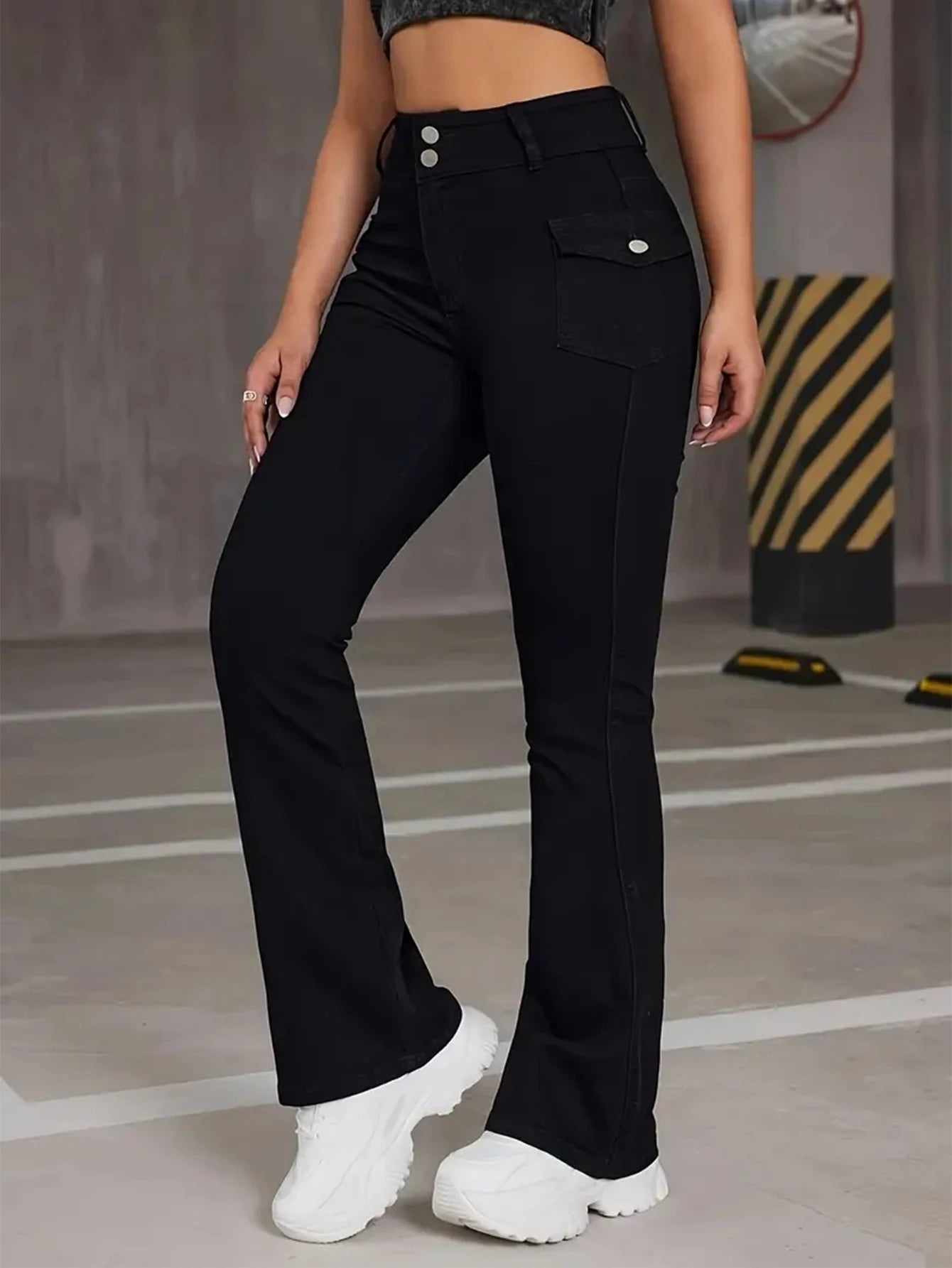 New Women's Streetwear Vintage Fashion Skinny Jeans Classic Black Goth Flare Pants High Waist Designer Bell Bottom Trousers