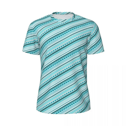 Gym T Shirt For Mens Retro Dots And Stripes T Shirts Fashion Blue Line Design Summer Tees O Neck Basic Graphic Clothes Plus Size