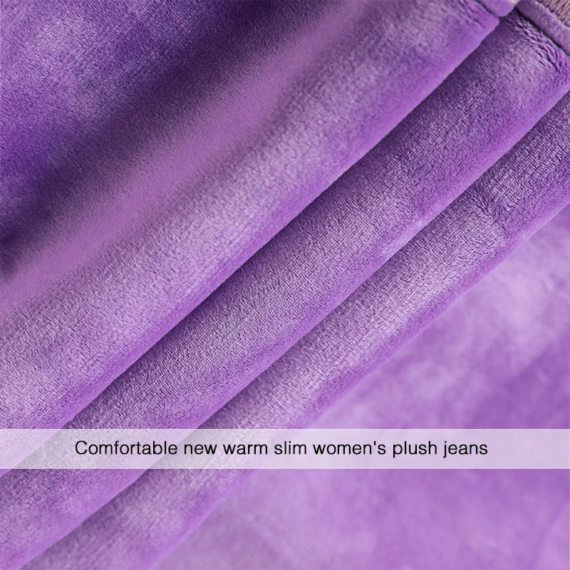 Women's Winter Jeans Fleece Warm Slim Pencil Trousers Elastic Waist Thicken Velvet Comfortable Mom Denim Pants Female