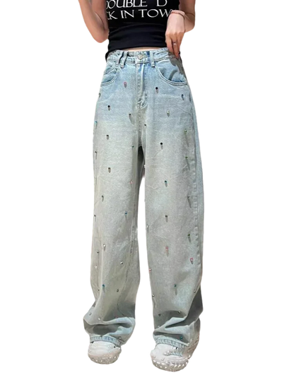 Fashion Street Casual Loose Woman Jeans Light Blue High Waist Basic Straight Pants Female Chicly Y2k New Slim Women Jeans