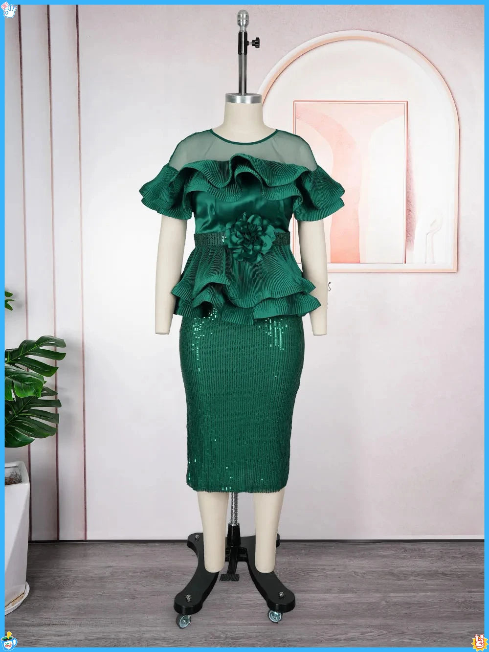 2026 New Plus Size European African Evening Dress Turkish Sequin Ruffle Long Dress Women Elegant Wedding Party Gown