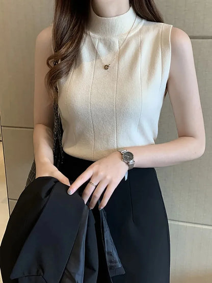 Spring Women Knitted Green Tank Tops Women Thin Tops Basic Casual Tank Tops O-neck Tees Sleeveless Tops For Women