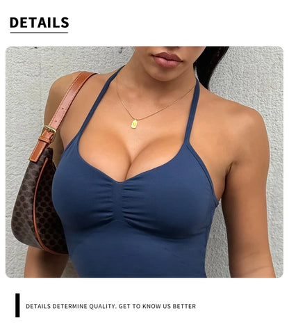 Adjustable Strappy Gym Top Backless Gym Clothes Women Scrunch Bra Removable Cups Yoga Tank Workout Outfits Tops Sports Vest