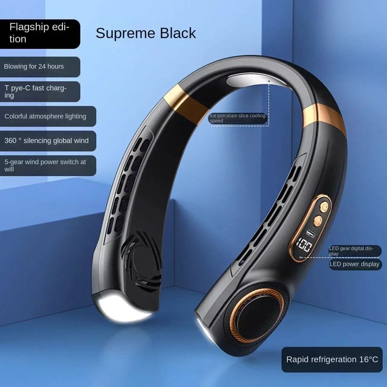 XIAOMI Charging Neck Fan 5 Speed Portable Digital Display 4000mAh Rechargeable Bladeless Electric fan Air Conditioner For Sport