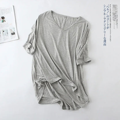 Fashion Tops Tees 2025 Summer T-shirt Women Half-Sleeve Solid Loose Shirt V-neck Oversize Basic Top Shirts for Women Casual