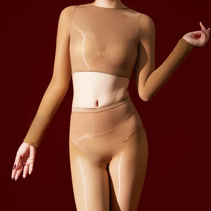 Women's 5D Ultrathin Crop Tops Elastic Shaping Oil Shiny Sheer See Through T-shirts Woman Clothing Summer Shirts Yoga Tops