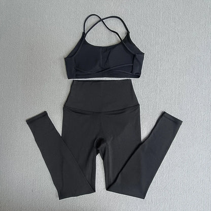 Yoga Clothes Set 2 Pcs Gym Tights Sports Set Women Sweat Bras Tops Compression Leggings Fitness Suit Running Workout Tracksuit