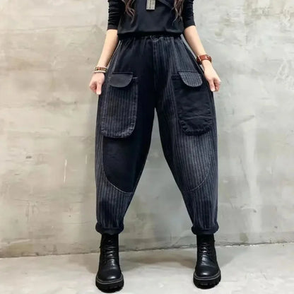 Jeans Woman High Waist Spring Summer Retro Embroidery Denim Trousers Ladies Elastic Waist Harem Pants Loose Jean Femme Pant 124