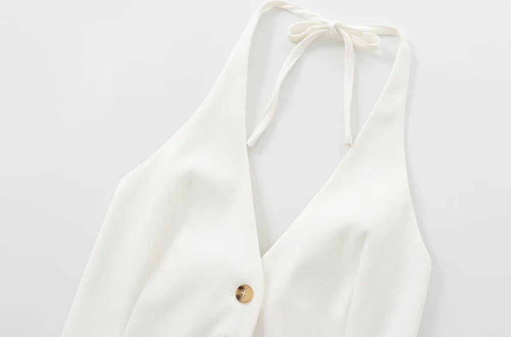 Front Button Tank Tops for Women, Tied Halter Neck, Backless, Female Camis, Sexy Fashion