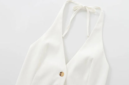 Front Button Tank Tops for Women, Tied Halter Neck, Backless, Female Camis, Sexy Fashion