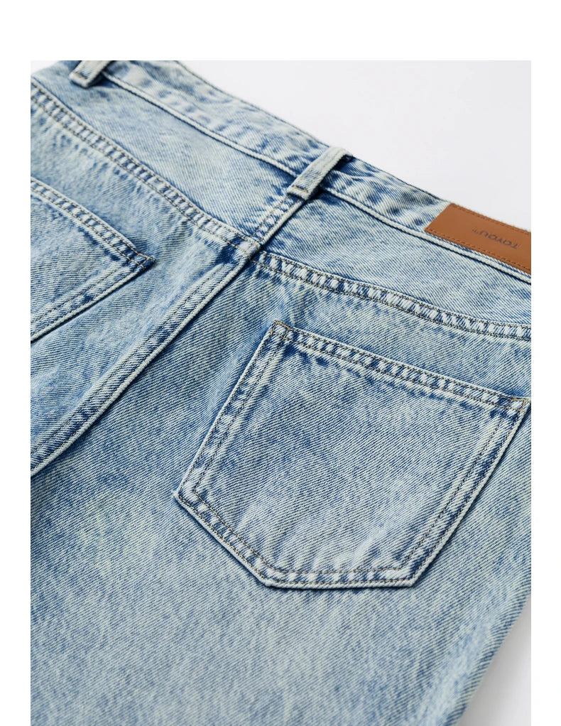 TOYOUTH Women Denim Jeans 2024 Autumn Winter New Mide Waist Straight Wide Leg Long Pants
