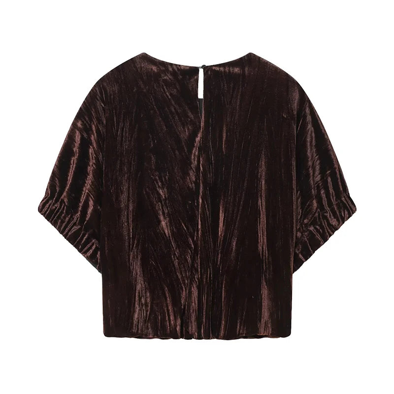 Women Top 2025 New Fashion Velvet Elegant Vest Tops For Women Short Sleeve Commuting Personality Short Top Casual Waistcoat