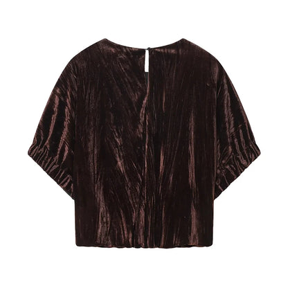 Women Top 2025 New Fashion Velvet Elegant Vest Tops For Women Short Sleeve Commuting Personality Short Top Casual Waistcoat