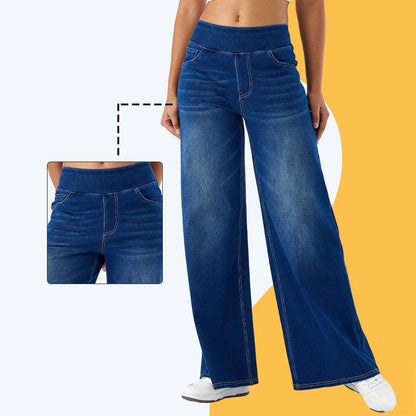 Women Baggy Jeans Streetwear High Waist Wide Leg Denim Pants Retro Elastic Waist Blue Loose Female Trousers 2025