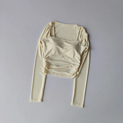 Yoga Clothes Women Sports Tops Fixed Chest Pads Mesh Splicing Slimming Long Sleeves Fashionable Running Training Fitness Clothes