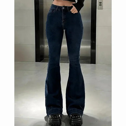 Women High Waist Flare Jeans Lady Fashion Comfortable Bootcut Denim Pants Female Slim Fit Bell Bottoms Retro Blue Nice Trousers