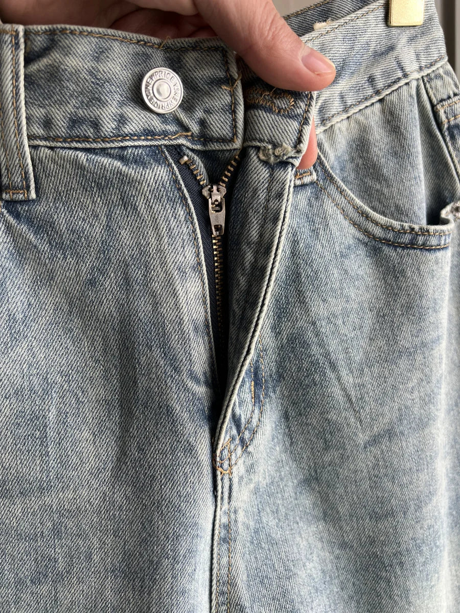 ETJ Wide-leg high-waisted jeans  women's classic everything with five pockets washed soft comfortable ultra-long jeans6045022