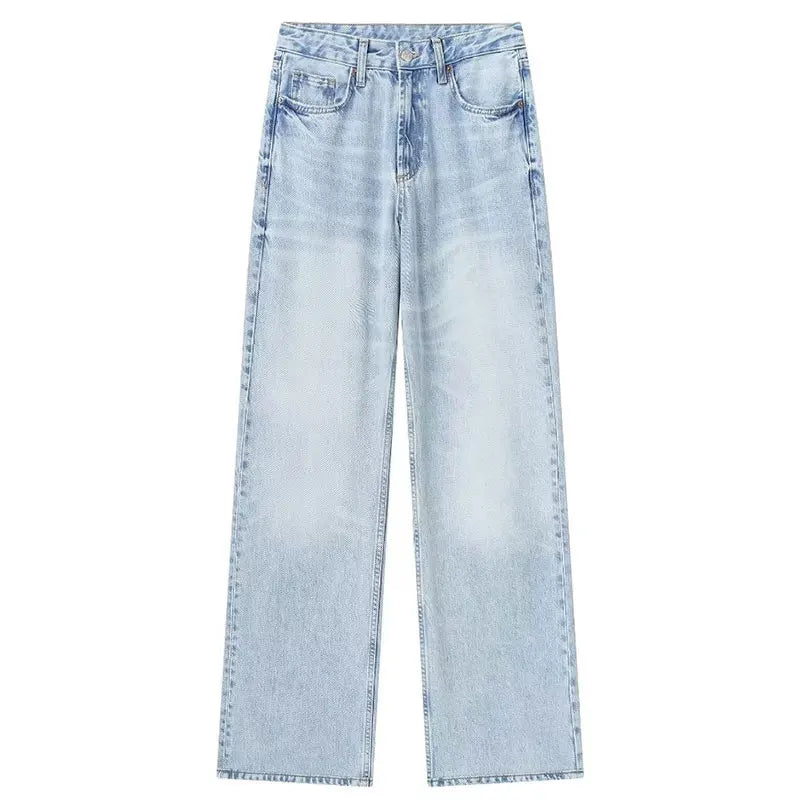 HH Female Fashion Denim Jeans Loose Solid Long Pants With Gradient All Match Streetwear Mujer Casual Baggy Chic Trousers