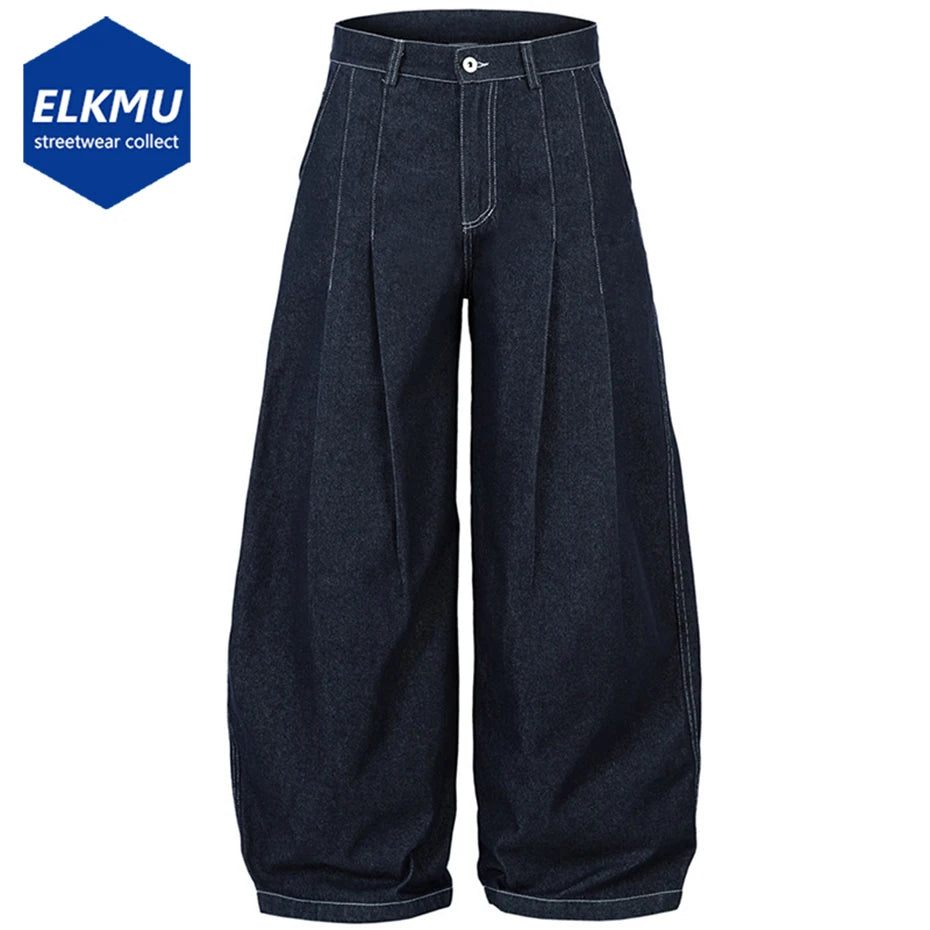 Pleated Baggy Jeans Men Loose Wide Leg Jeans Trousers Streetwear Harajuku Hip Hop Jeans Denim Pants