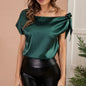 Womens Tops 2024 Pullover Fashionable And Sexy Women'S Solid Color Satin Pullover One-Shoulder Sleeveless Top топ летний