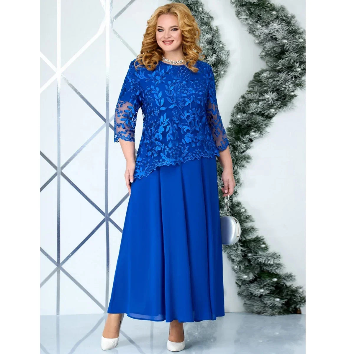 5XL Plus Size Long Dresses Women Clothing Summer Embroidery Fake Two Piece Elegant Party Dress for Wedding Guest Church Dress