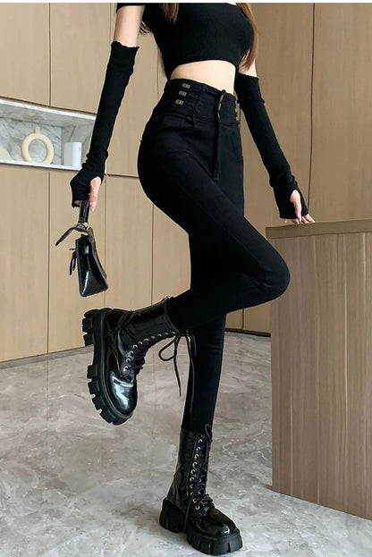 winter warm thick fleece woman's jeans with high waist jeans woman mom jeans women's jeans for women jean femme clothe black