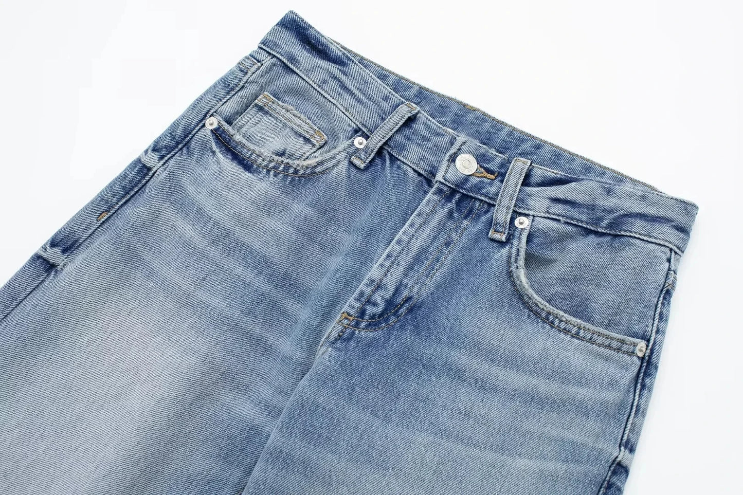 HH Female Fashion Denim Jeans Loose Solid Long Pants With Gradient All Match Streetwear Mujer Casual Baggy Chic Trousers