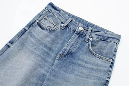 HH Female Fashion Denim Jeans Loose Solid Long Pants With Gradient All Match Streetwear Mujer Casual Baggy Chic Trousers