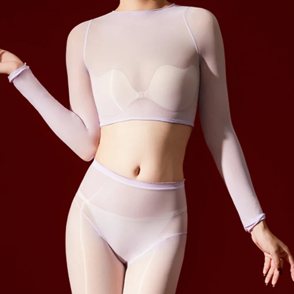 Women's 5D Ultrathin Crop Tops Elastic Shaping Oil Shiny Sheer See Through T-shirts Woman Clothing Summer Shirts Yoga Tops