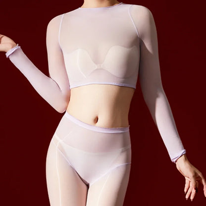 Women's 5D Ultrathin Crop Tops Elastic Shaping Oil Shiny Sheer See Through T-shirts Woman Clothing Summer Shirts Yoga Tops